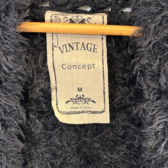 Vintage Black Fringe Knit Poncho Sweater - Picture 3 of 4